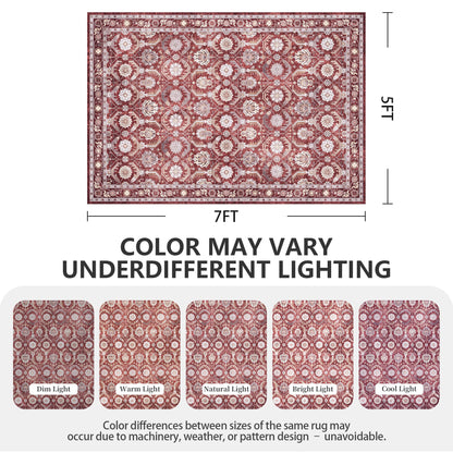 Woodbruy 5x7 Area Rugs, Soft Non Slip Low Pile Washable Rug, Boho Modern Rug for Living Room, Bedroom, Dining Room, Red