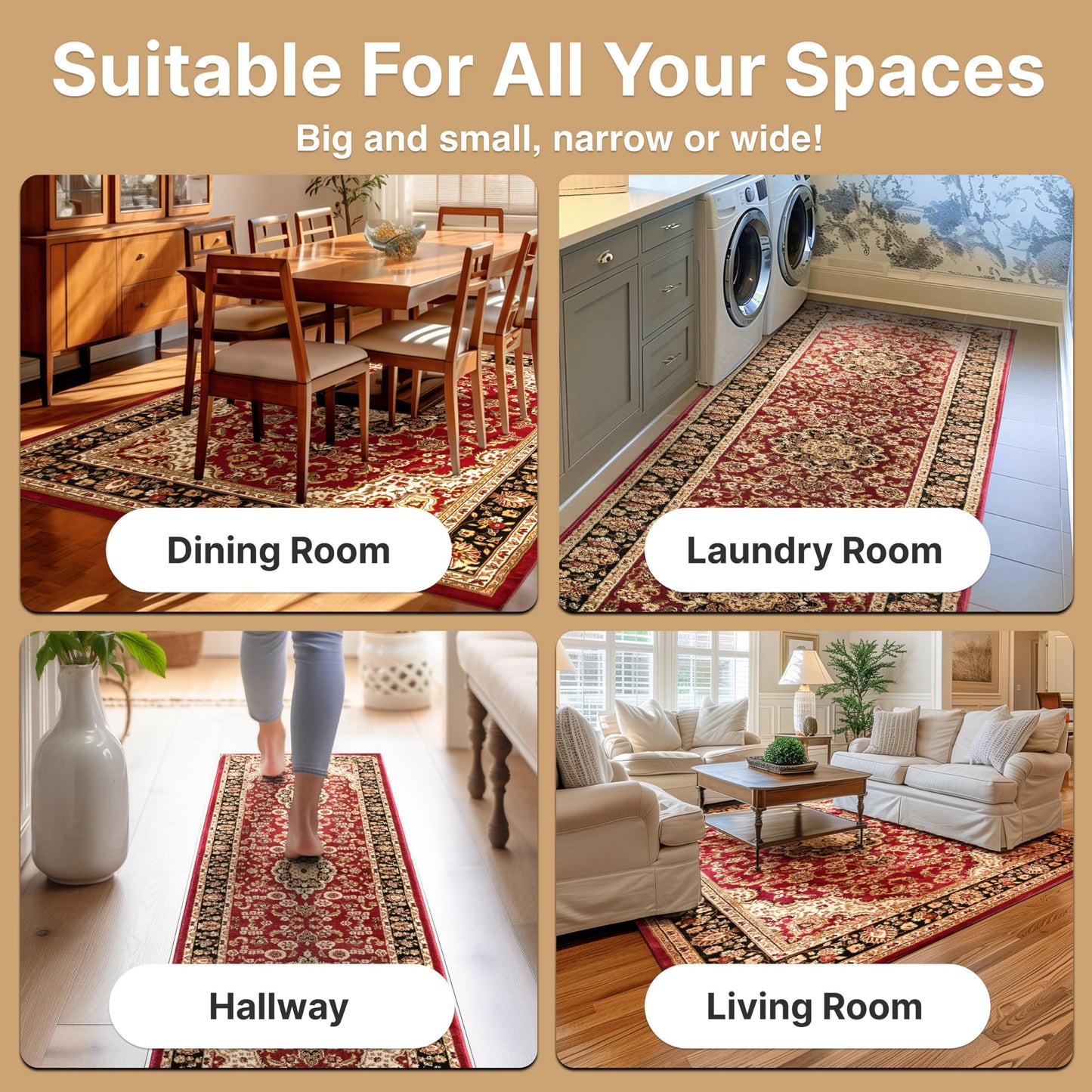 Well Woven Barclay Collection Medallion Kashan Red 8x10 Area Rug - for Living Room, Bedroom, and Dining Room