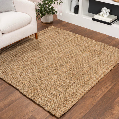 JONATHAN Y Espina Hand Woven Herringbone Chunky Jute Natural 6x6 Square Indoor Area Rug, Bohemian, Cottage, Easy-Cleaning for Living Room, Bedroom, Kitchen, Pet Friendly, Non-Shedding (NFR101A-6SQ)
