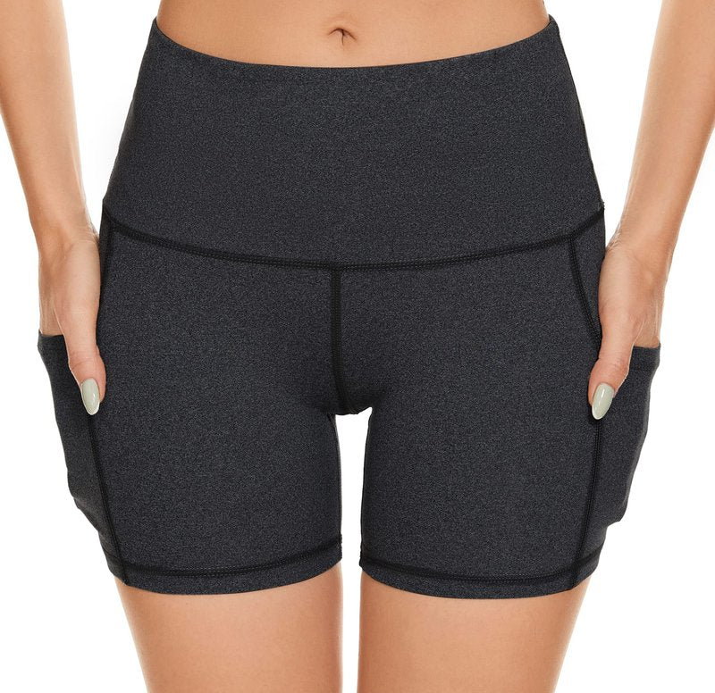 Tandisk Women's High Waist Workout Biker Yoga Running Compression Exercise Shorts Side Pockets Black Snow Dot 2XL
