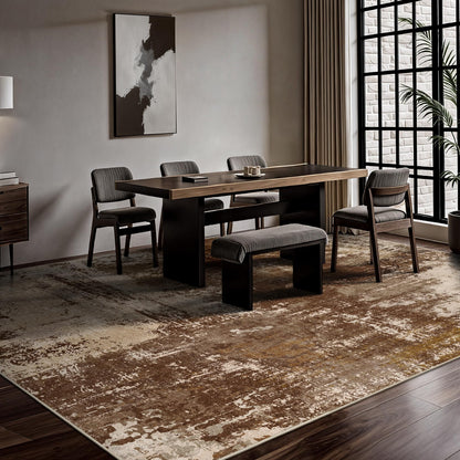 Yarooge 8x10 Rugs for Living Room - Modern Abstract Washable Rug, Ultra Soft Non Slip Low Pile Large Rugs, Floor Carpet for Bedroom Dining Room Office Laundry Nursery Home(A-Brown)