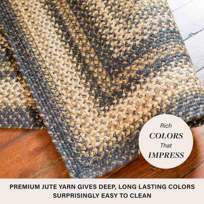 Kilimanjaro Jute Braided Rug 27x45 Black & Tan – Country Primitive Braided Rugs for Entryway, Kitchen & Bedroom – Durable, Reversible & No-Shed Braided Kitchen Rugs
