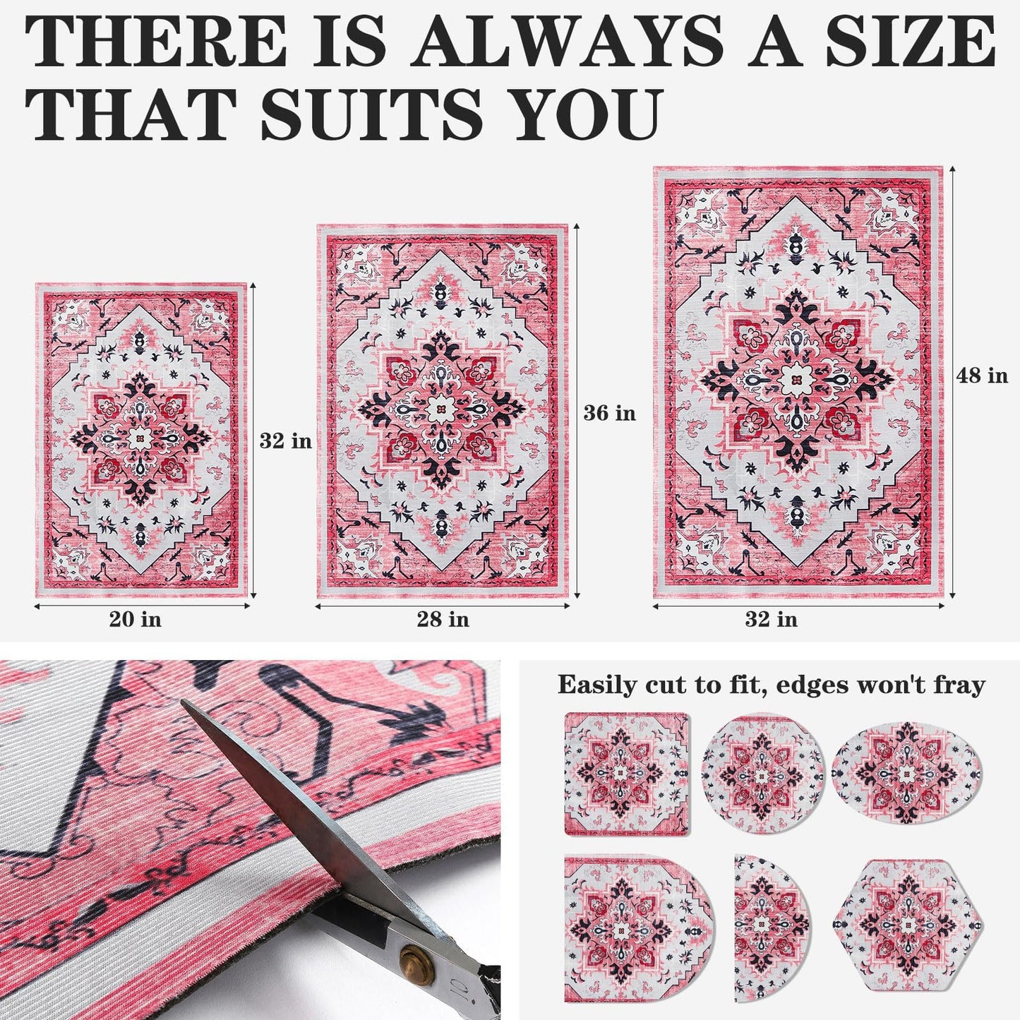 EXPAWLORER Cat Litter Mat, 32”x48” XL Non-Slip Urine Waterproof Litter Trapping Mat Easy to Clean Washable Litter Box Mat for Floor Soft on Kitty Paws, Indoor Food Mats Rug Pads for Bathroom Pink