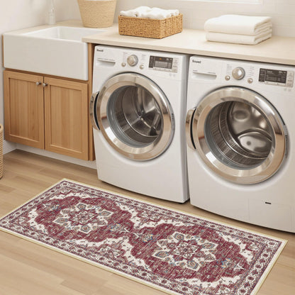 Tritard Non Slip Kitchen Rugs Sets of 3 Washable Kitchen Rug Boho Kitchen Mats for Floor Soft Kitchen Runner Rug Non Skid Kitchen Floor Carpet for Entryway Hallway Laundry Room, Brick Red
