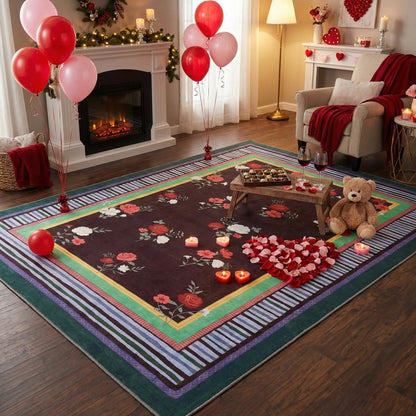 GarveeHome Brown 8x10 Area Rug, Vintage Floral Design, Machine Washable Rug Low Pile, Lightweight Non Slip, Soft Carpet for Living Room Bedroom Dining Room Nursery