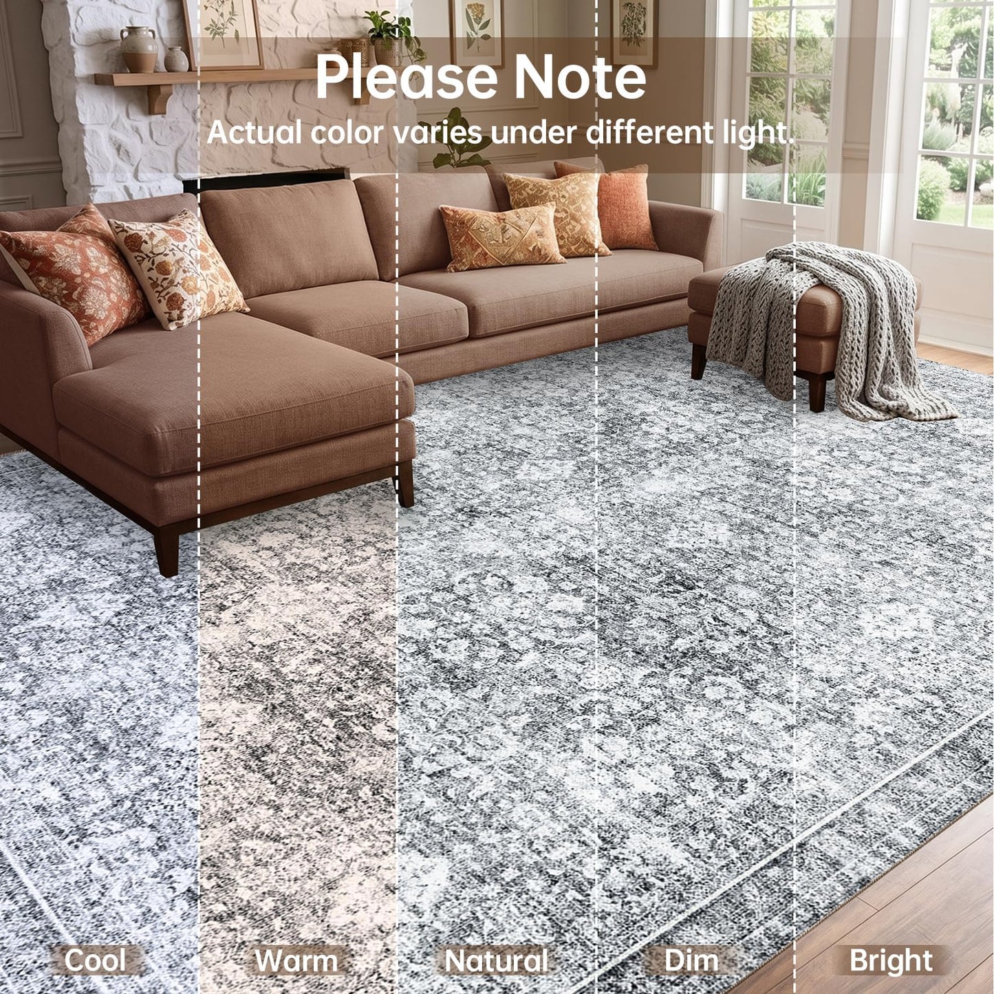 Sasttie 5x7 Area Rugs, Ultra-Soft Washable Rug, Low Pile Foldable Thin Carpets with Non-Slip Backing, Skin-Friendly Stain Resistant Carpet for Living Room, Bedroom, Kitchen, Dorm, 5x7, Light Grey