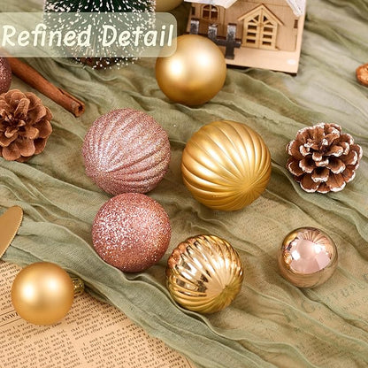 50ct Christmas Balls Ornaments for Xmas Tree, Pink and Gold Shatterproof Christmas Tree Decorations Hanging Ball for Holiday Party Decor(1.57"-2.36")