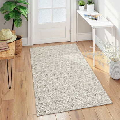 Collive Boho Washable Area Rugs 3x5 Kitchen Area Rugs Rubber Backed Woven Braided Carpet Non-Slip Farmhouse Bedroom Rugs Tan Indoor Front Door Rugs for Entryway Bathroom Balcony, Natural