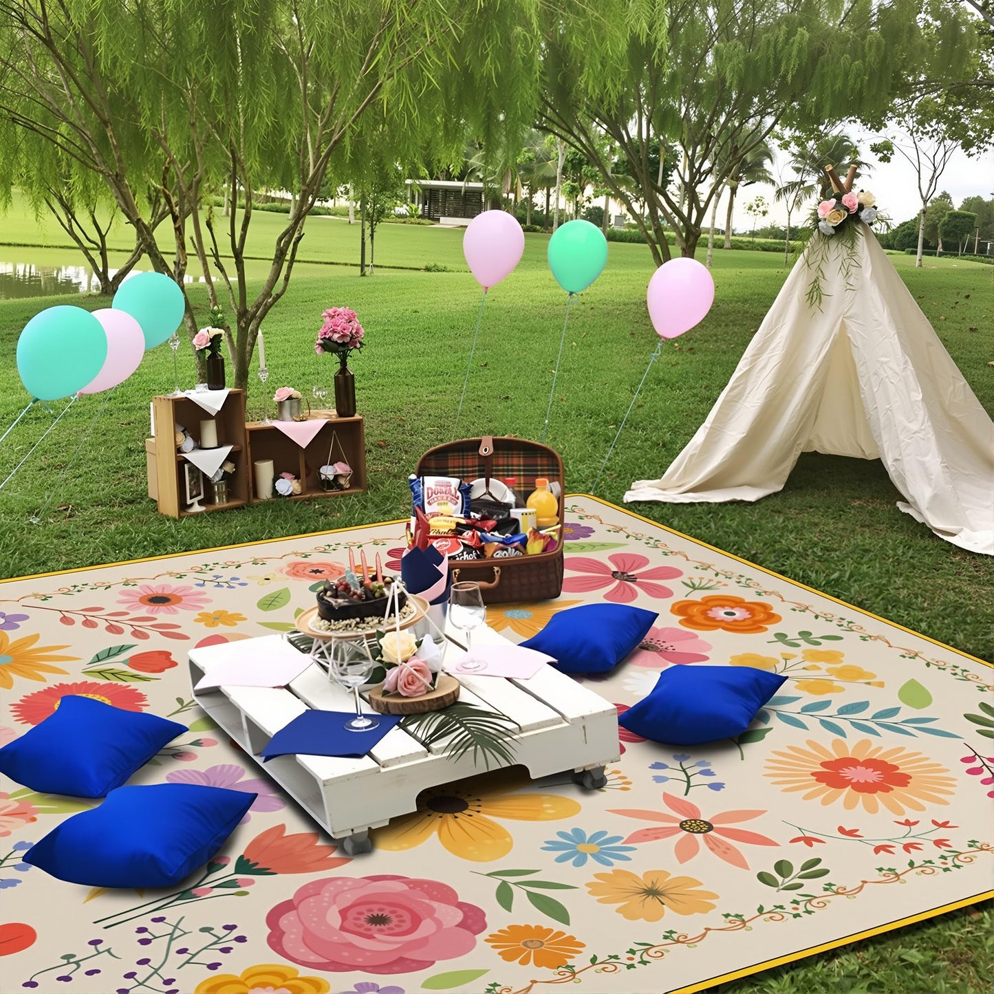 Supfitness Extra Large Picnic Blankets Waterproof Foldable (60 "x 80") Beach Blanket Waterproof Sandproof,3-Layer Thicking Mat Outdoor Packable Camping Blanket