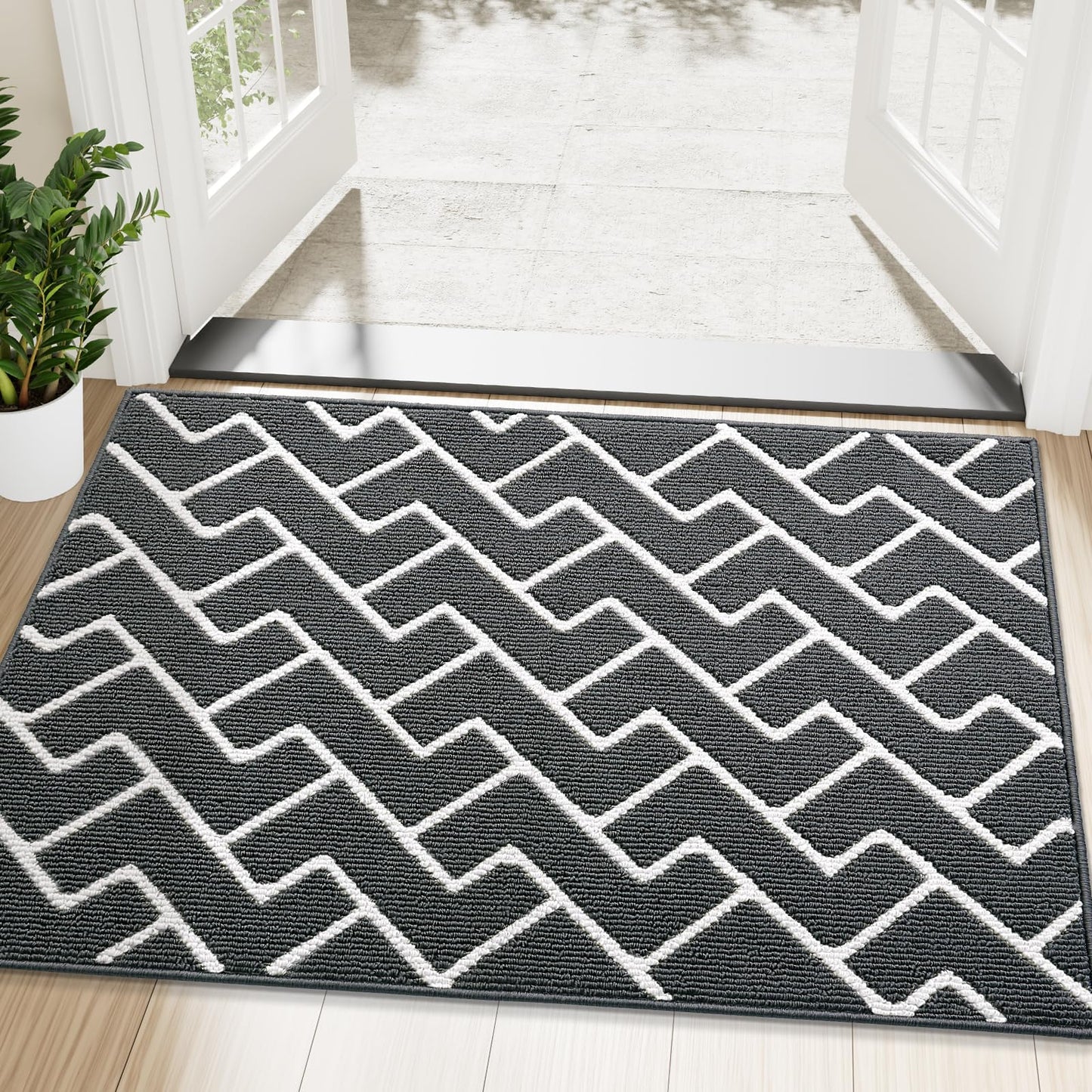 OLANLY Front Door Mat, Non-Slip Rubber Backing, Dirt Resistant and Absorbent, Washable, Easy to Clean Low-Profile Indoor Doormat for Back Door, Entryway, Inside Entrance, 48x32, Charcoal