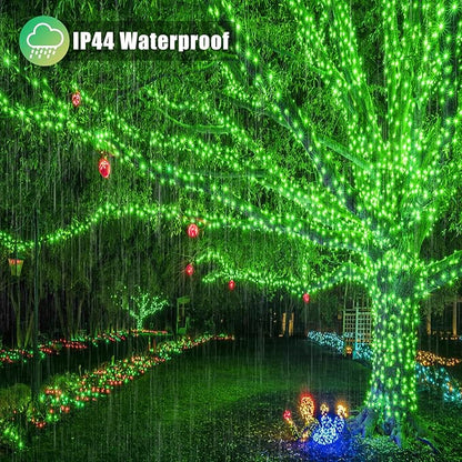 Vivideal 300 LED Green Lights Outdoor, 99ft Green String Lights for Bedroom Clear Wire 8 Modes, Waterproof Plug in Christmas Light with Timer Memory for Room Tree Party Decorations