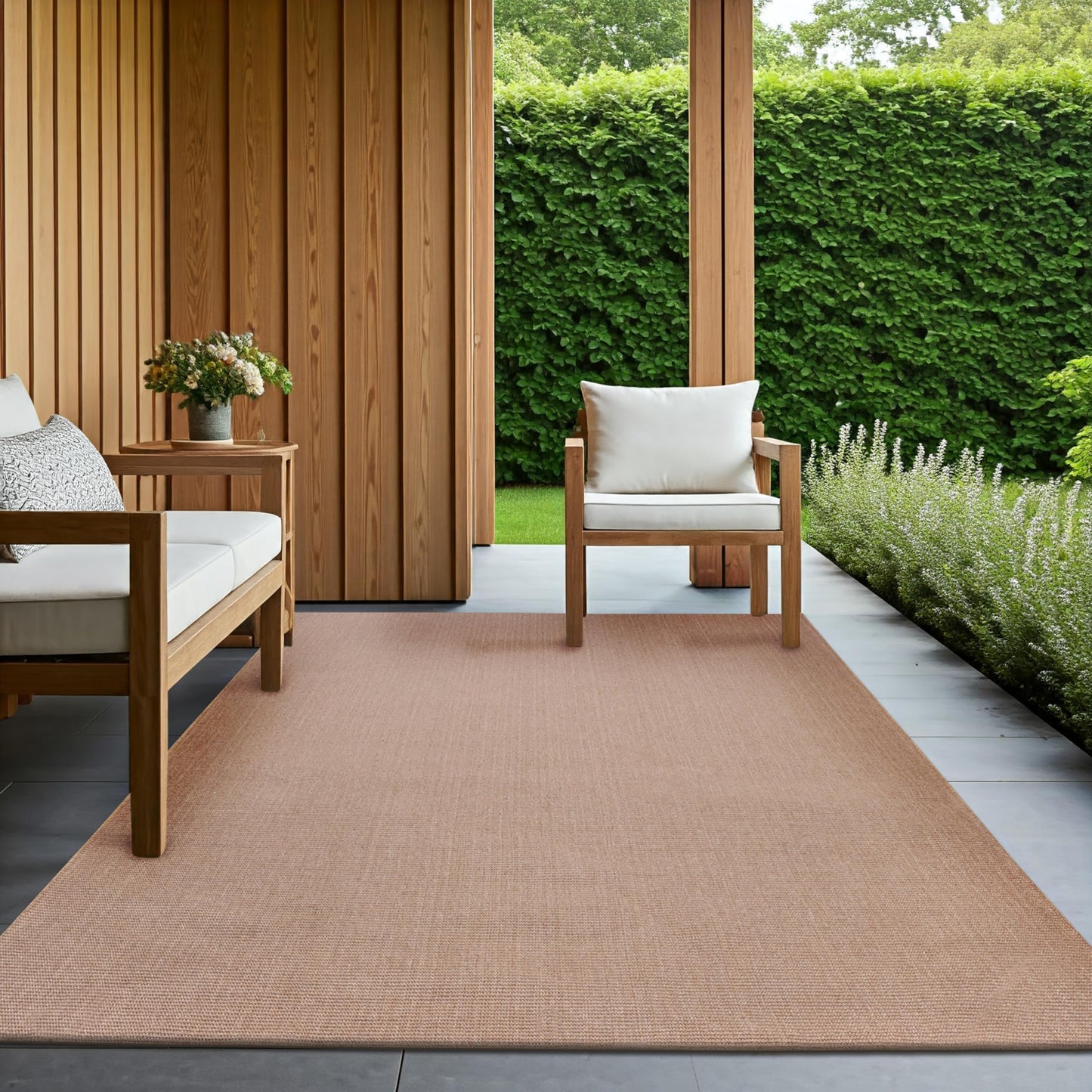 Delara Solid Indoor Outdoor Area Rug, Easy Cleaning, Non Shedding, Hose Washable, Bed Room, Living Room, Dining Room, Patio, Sustainable Rug, Recycled Polyester Rug. (Dark Beige, 5' X 8')