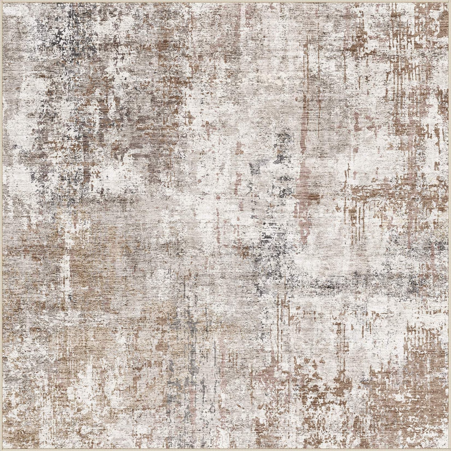 UERMEI Square Area Rugs : Washable 5x5 Neutral Modern Abstract Carpet for Living Room Bedroom - Soft Floor Mat with Non Slip Backing for Kitchen Nursery Dorms Farmhouse Home Decor - Brown/Grey/Red