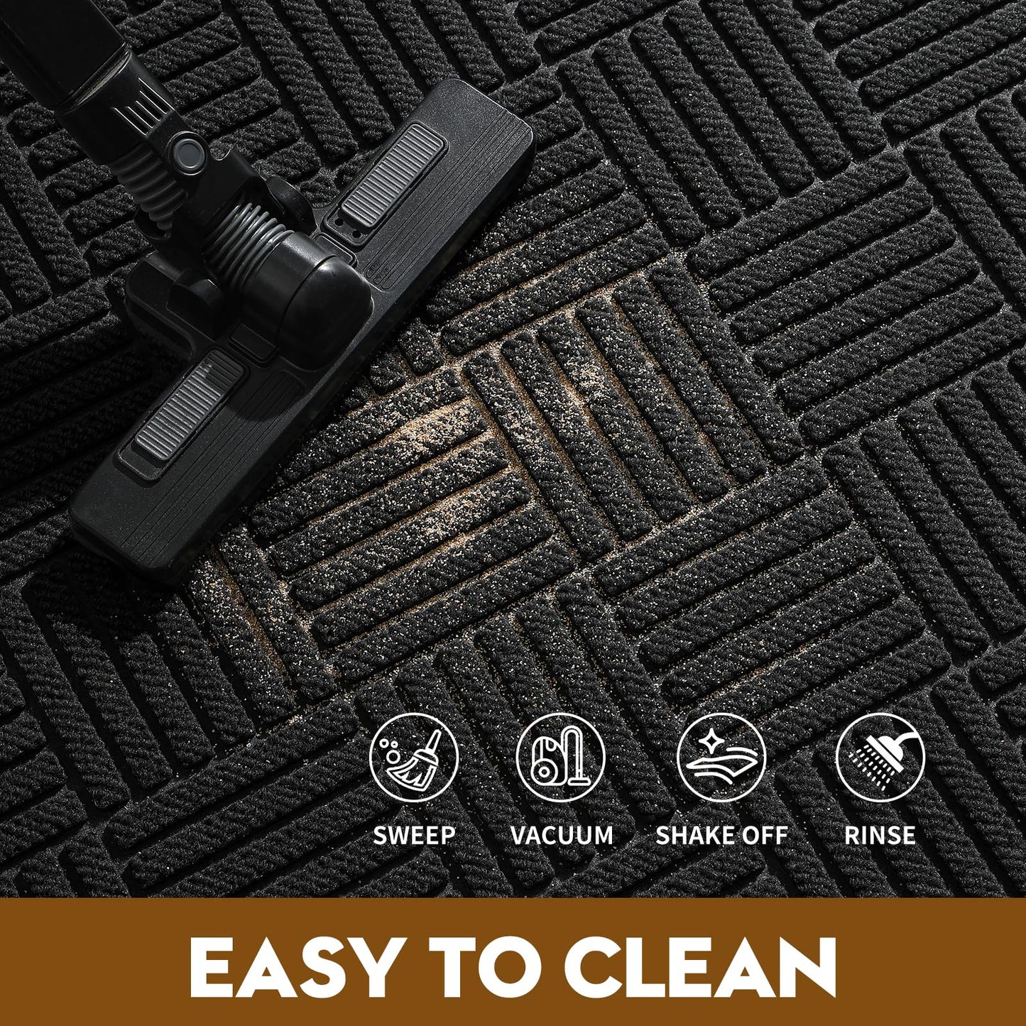 WELDUN Front Door Mat, Heavy Duty Waterproof Rubber Doormat for Indoor Outdoor, Non-Slip Low Profile Dirt Trapper Absorbent Mat for Entryway, Stain Fade Resistant Easy Clean 35.5"x24", Black