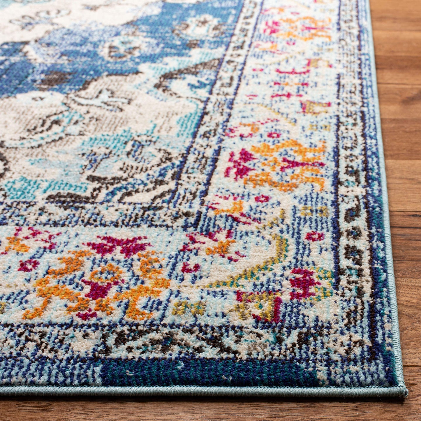 SAFAVIEH Monaco Collection Area Rug - 10' x 14', Navy & Light Blue, Non-Shedding & Easy to Clean, Distressed Medallion Design, Ideal for Living Room, Bedroom, Dining Space (MNC243N)