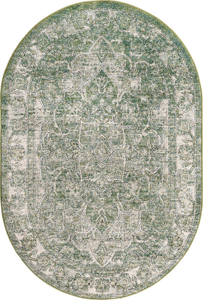 Unique Loom Isabella Collection Area Rug - Adjani (4' 1" x 6' 1" Oval, Green/ Ivory)