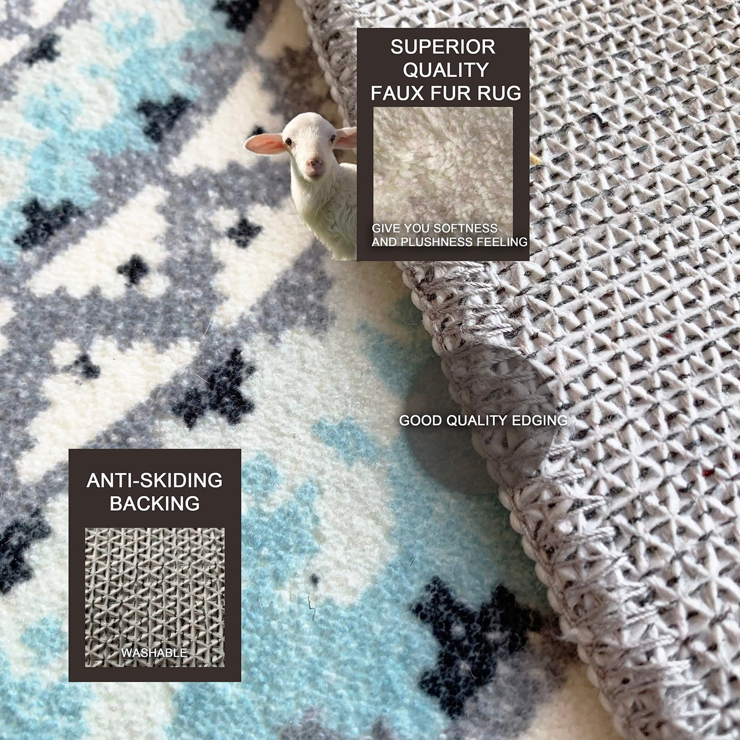 Faux Fur Boho Round Rug Round Area Rug Washable Rug Non-Slip Gray and Blue Small Round Rug Ultra Sofa Carpet for Living Dining Room Bedroom 3'x3' Round Blue/Multi