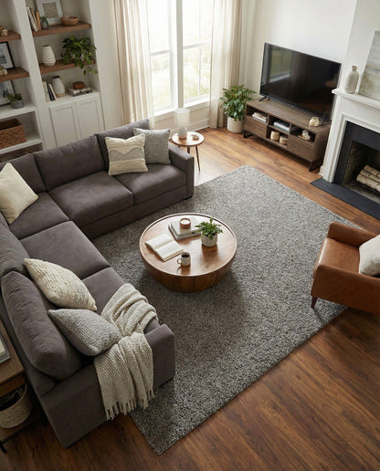 Rugs.com - Über Cozy Solid Shag Collection Rug – 8' x 11' Cloud Gray Shag Rug Perfect for Living Rooms, Large Dining Rooms, Open Floorplans