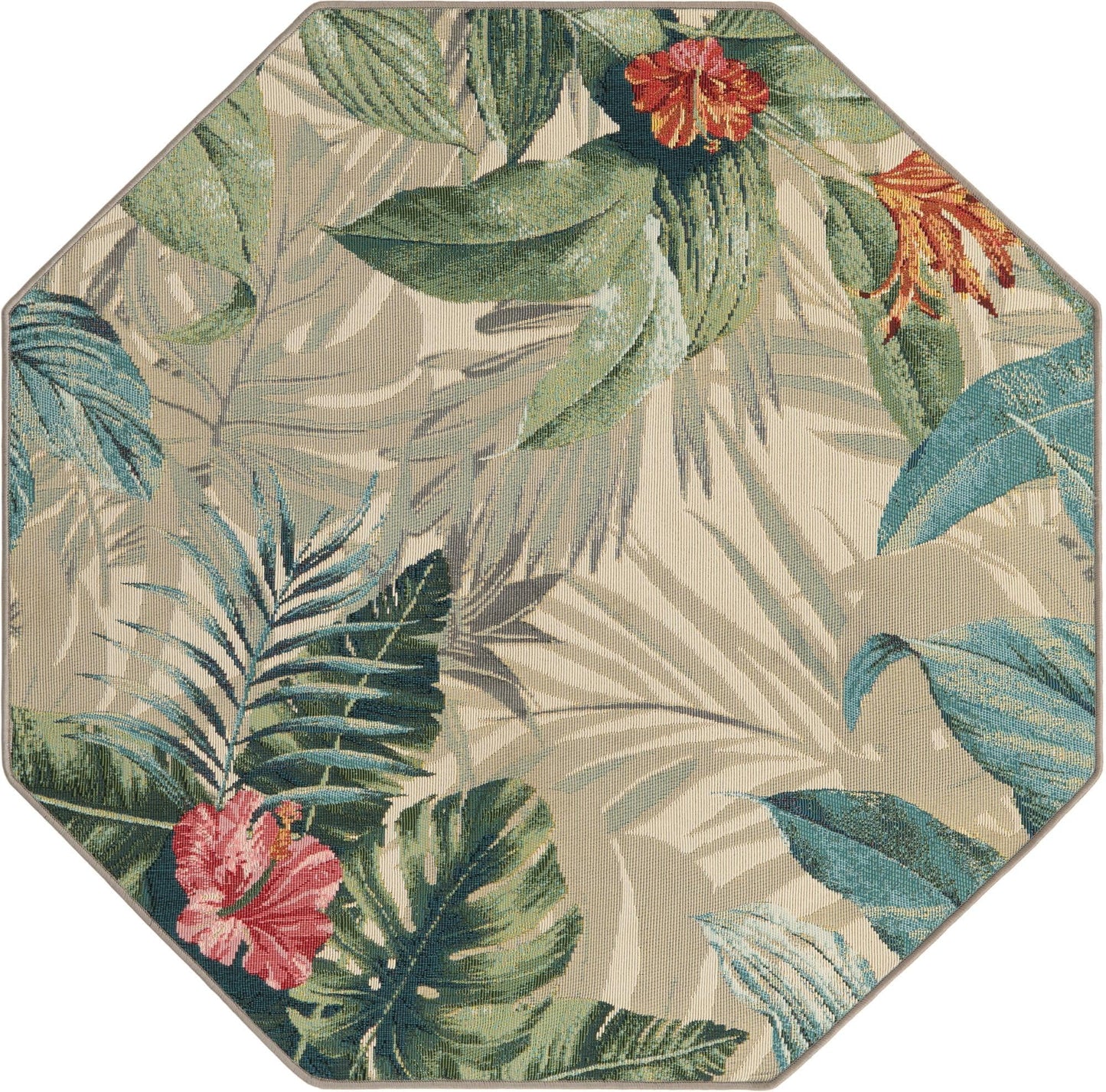 Unique Loom Outdoor Botanical Collection Area Rug - Kula (4' 1" Octagon Multi/Gray)