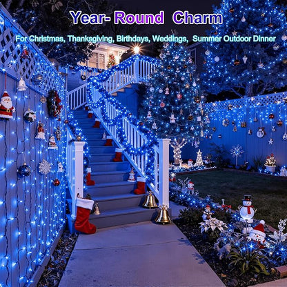 1500LED Christmas Lights Outdoor Use, 470ft 12 Modes Blue LED String Lights with Timer Dimmable, Waterproof Christmas Tree Lights for Xmas Patio Yard Fence Balcony Garden Party Decor Blue