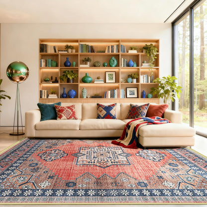 FLYRUGGO Boho Persian 5x7 Rust Area Rug for Living Room Dining Room Office Bedroom