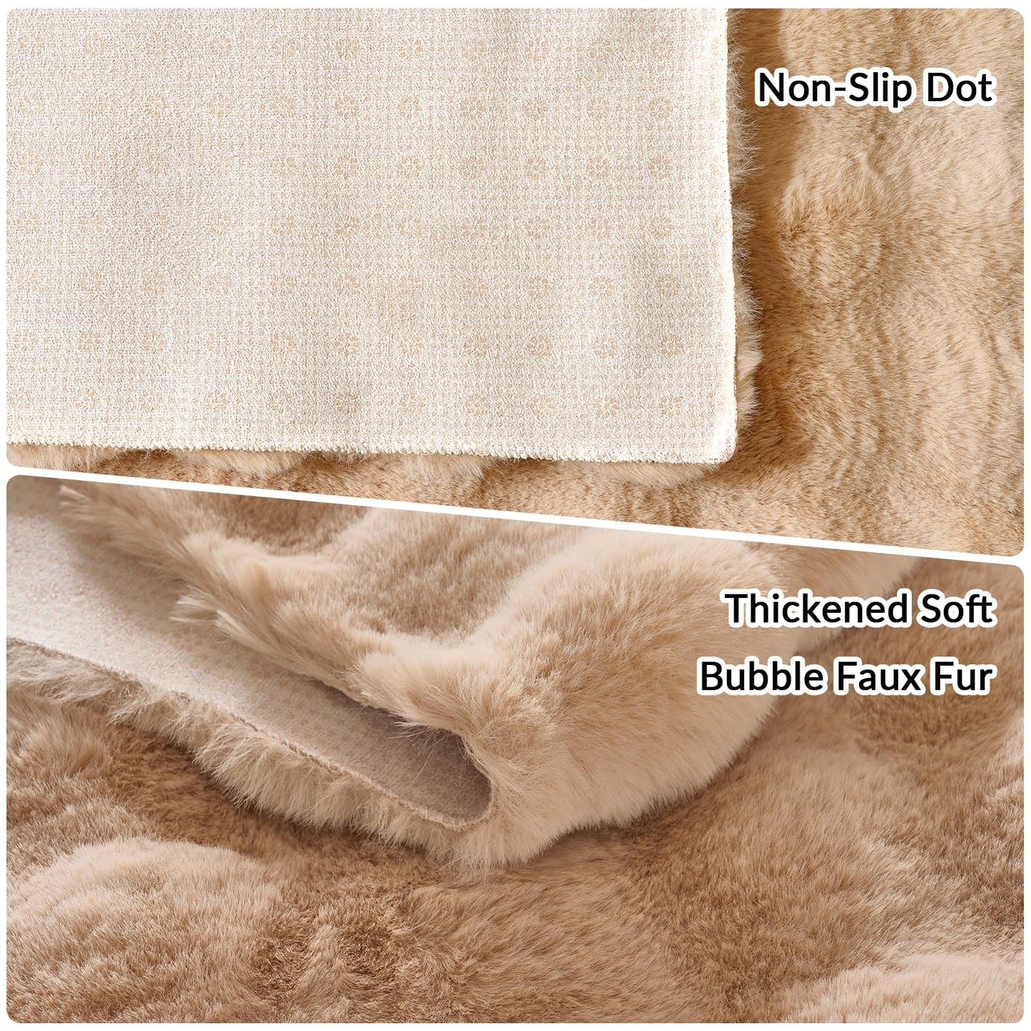 Lotus Karen Washable Area Rug, 3D Bubble Rug for Living Room, Bedroom, Faux Fur Carpet for Home Decor,6' W × 9' L, Khaki