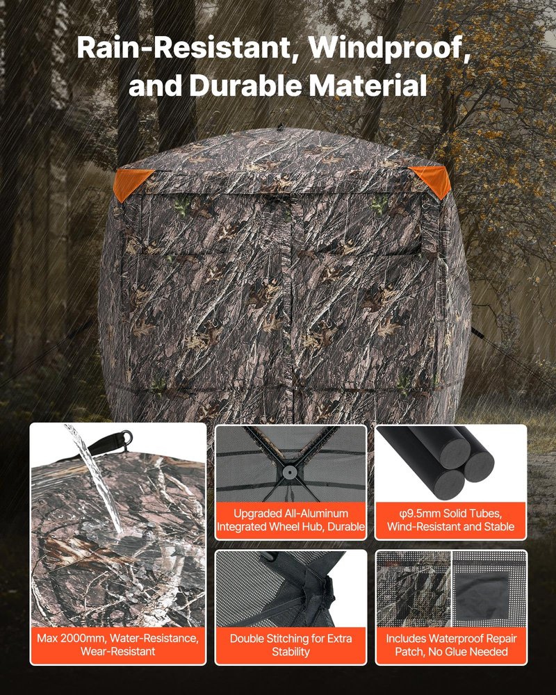 VEVOR Hunting Blind, 4-5 Person See Through Ground Blinds with Carrying Bag, 270 Degree Portable Camouflage Tent, Durable Concealed Shelter with Silent Magnetic Door and Window, for Turkey and Deer