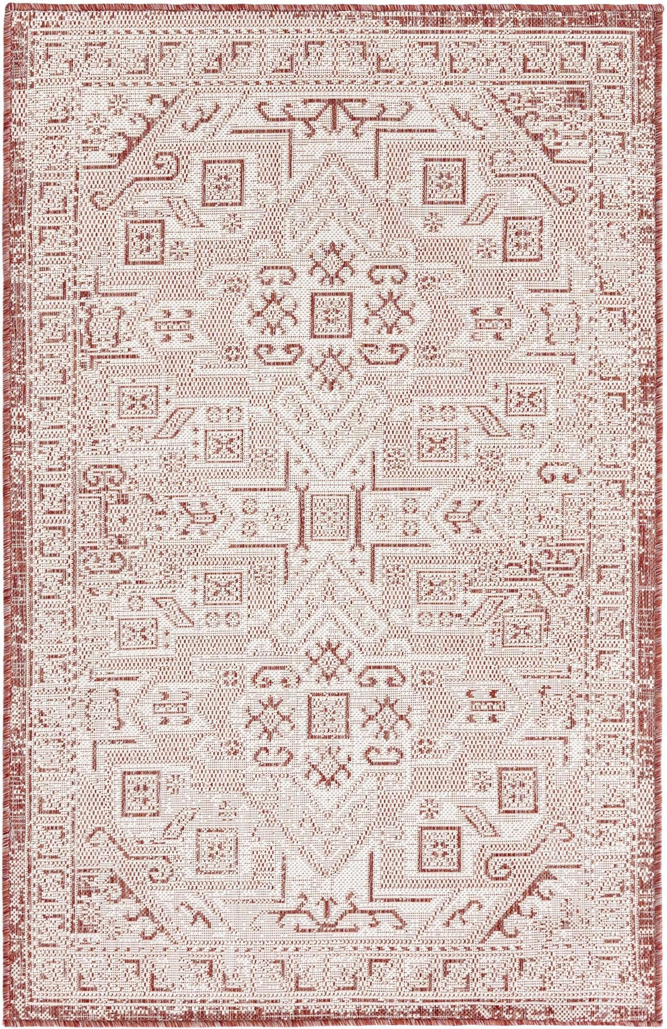 Rugs.com - Outdoor Aztec Rug – 3' 1 x 5' 3 Rust Red Washable Indoor Outdoor Rug – Flatweave Area Rug for Patio, Deck, Porch, and Entryway