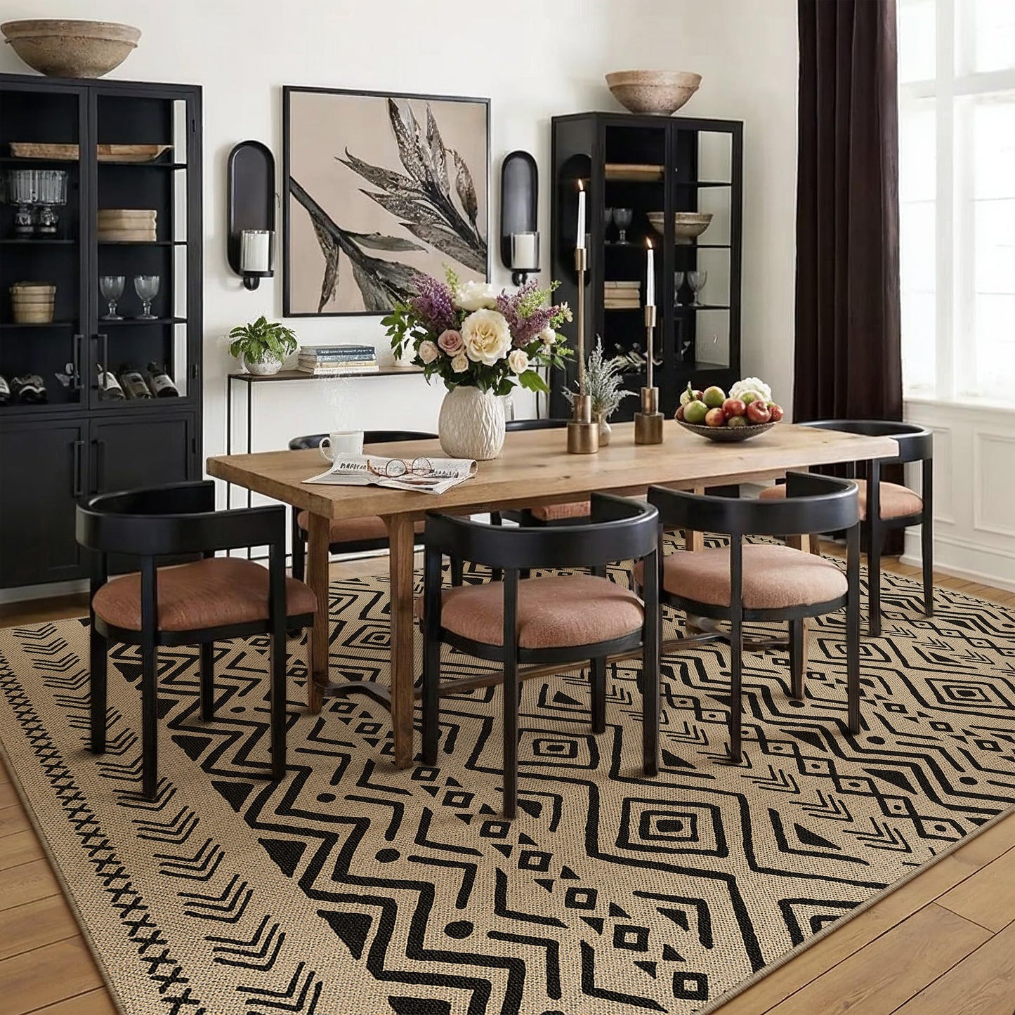 PureCozy 5x8 Easy Jute Outdoor Rug Black Boho Indoor Outdoor Area Rug Farmhouse Patio Carpet for Backyard, Patio, Porch, Living Room， Easy-Cleaning, High Traffic, Pet-Friendly, Non-Shedding