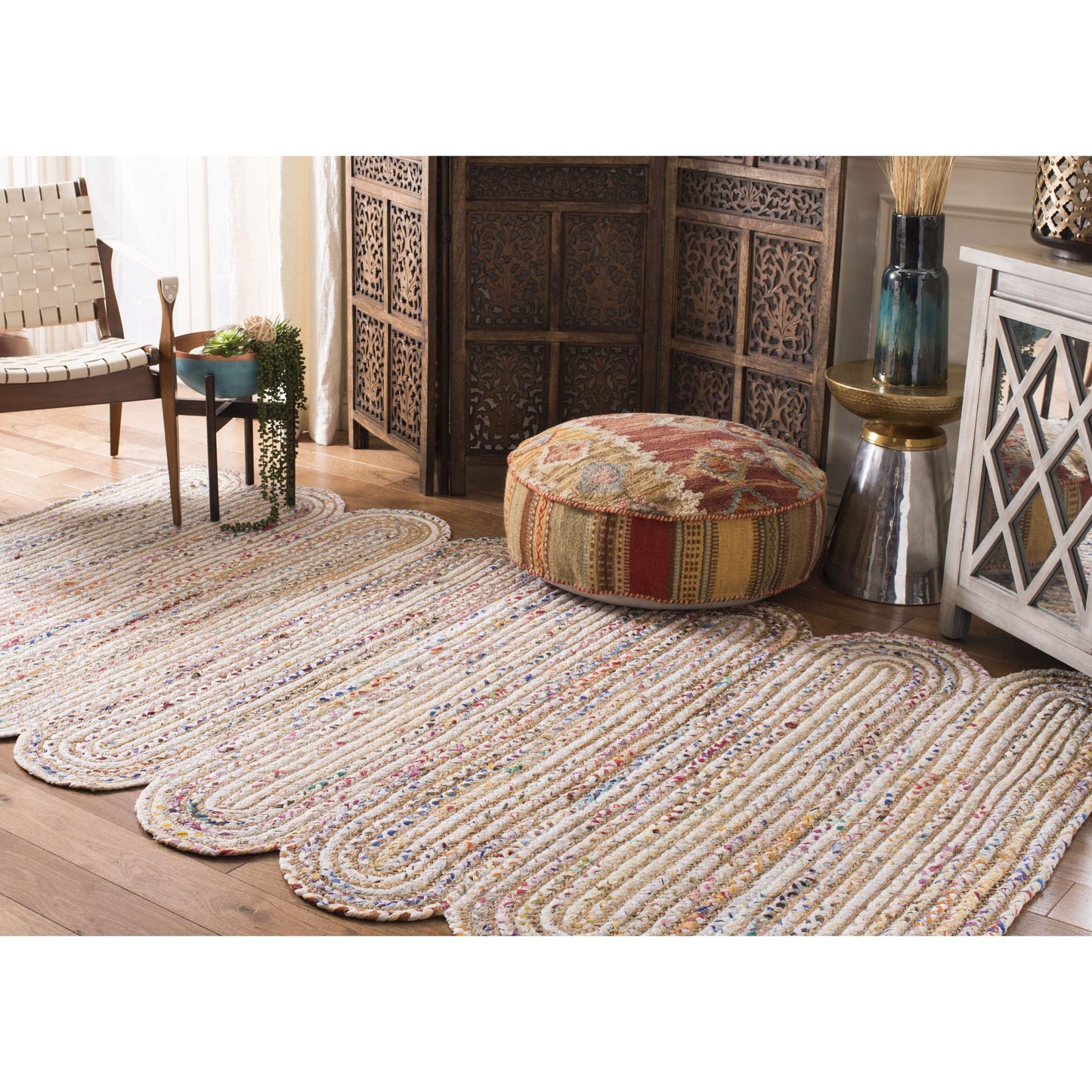 SAFAVIEH Cape Cod Collection Area Rug - 5' x 8', Ivory & Multi, Handmade Braided Jute & Cotton, Ideal for High Traffic Areas in Living Room, Bedroom (CAP208A)