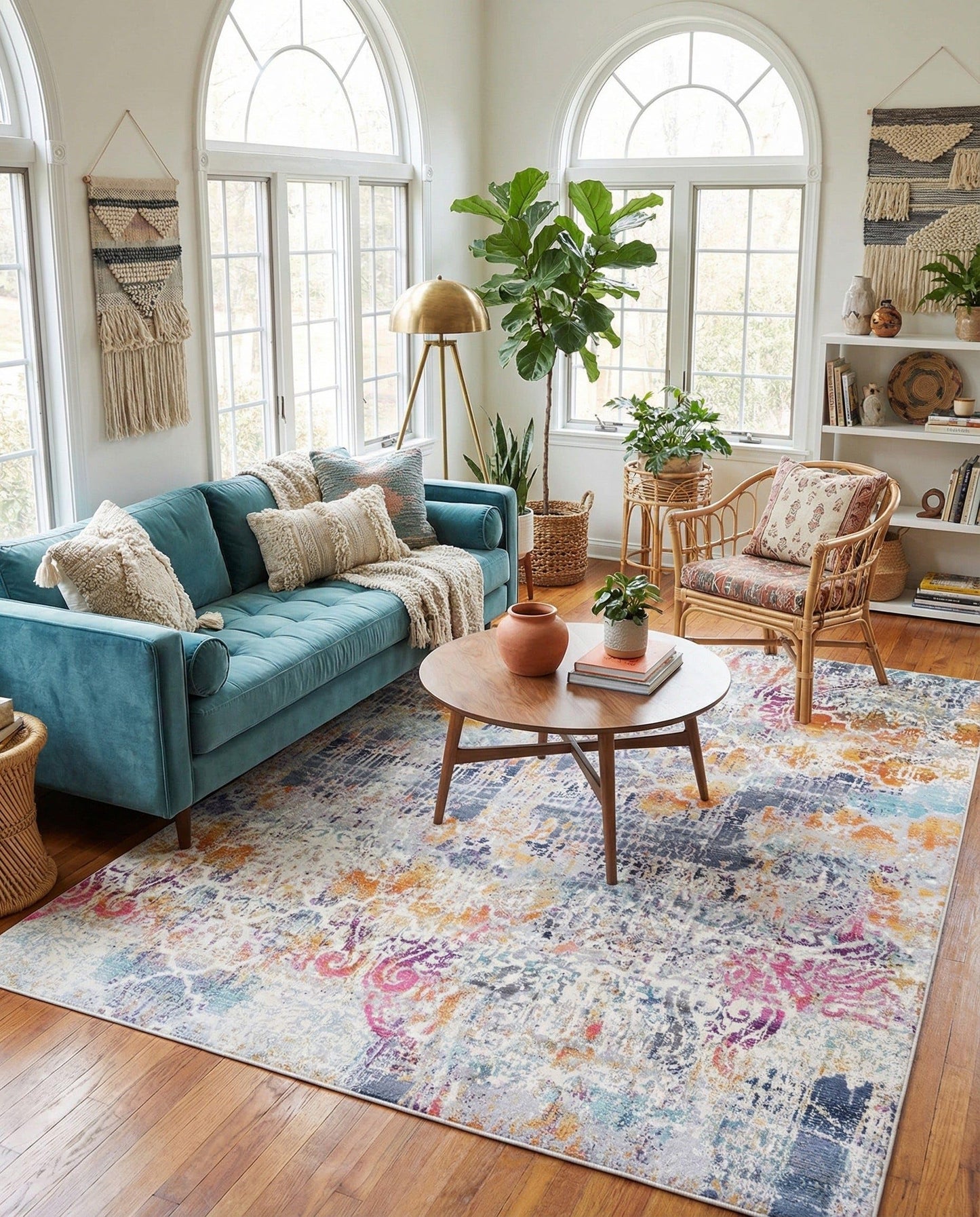Rugs.com - Malibu Rug – 8' x 9' 10 Multi Stain-Resistant Area Rug – Retro Distressed Design for Living Rooms, Bedrooms, and Home Offices