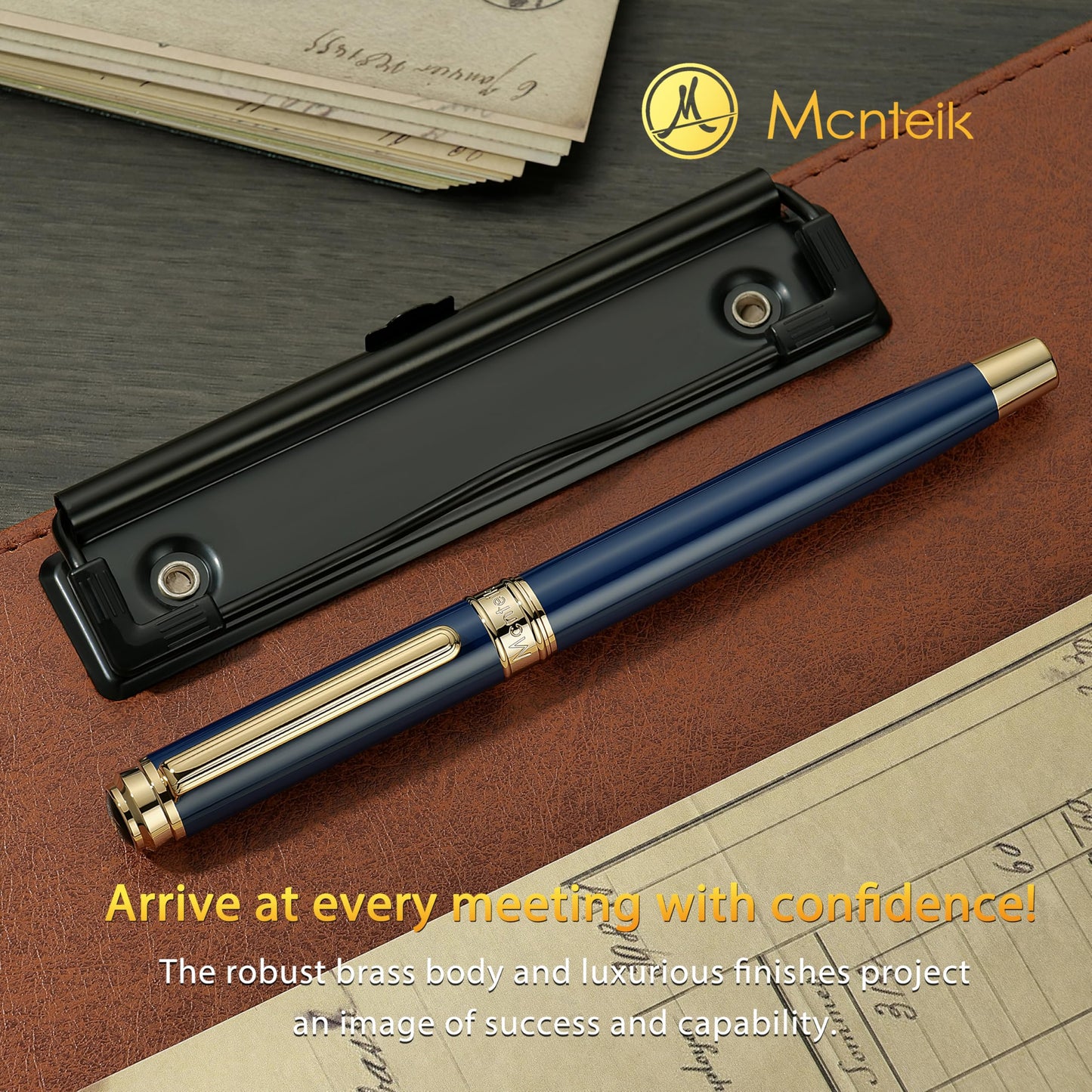 MCNTEIK 317 Fountain Pen,Stunning Luxury Piano Lacquer,18K Gilded Nib(Fine),Gorgeous 24K Gold Finish, Ink Converter,Best Gift for Men&Women-Elegant,Executive,Nice Pens for Writing, BU-F