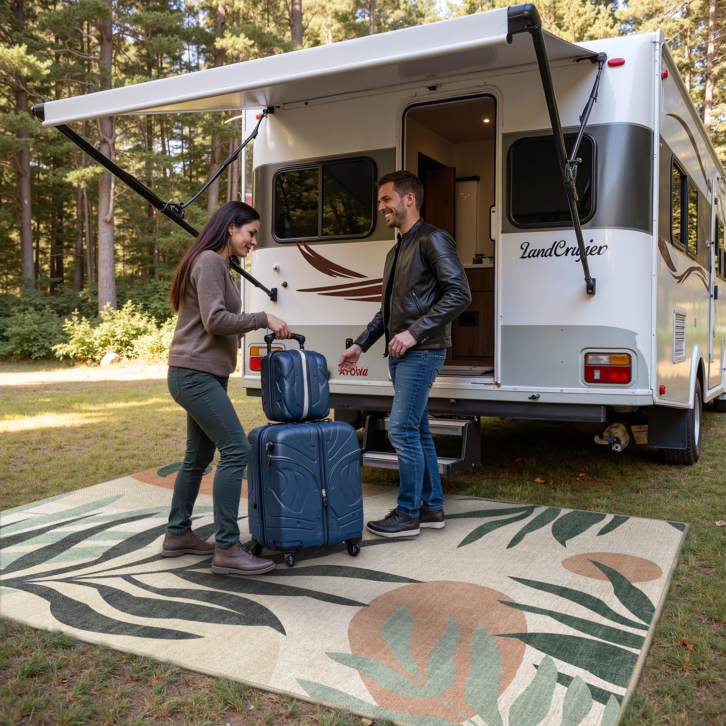 GENIMO Outdoor & Indoor Area Rug 5'x8', Waterproof, Non-Shedding, Easy Cleaning, Leaf Mat for Patio, Living Room, Balcony, Dining Room, RV, Deck, Bedroom, Camping, Outside Carpet, Beige Grey