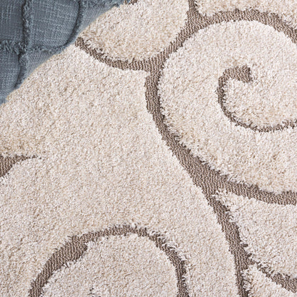 SAFAVIEH Area Rug 8x10 - Florida Shag Collection - Large - Cream & Beige, Scroll Design, Non-Shedding & Easy to Clean, High-Low Plush Pile, Ideal for Living Room, Bedroom, Dining Space (SG455-1113)