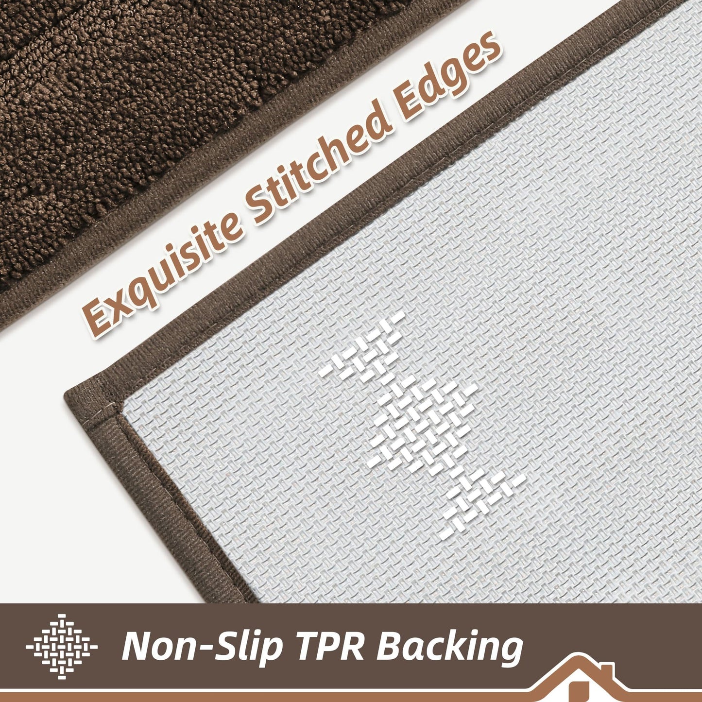 BEQHAUSE Kitchen Rugs Non-Slip Washable Rug Sets of 2, Machine Washable Kitchen Mats Absorbent Soft Kitchen Runner Rugs for Floor, Sink, Hallway, Laundry, 24"x36"+24"x60", Brown
