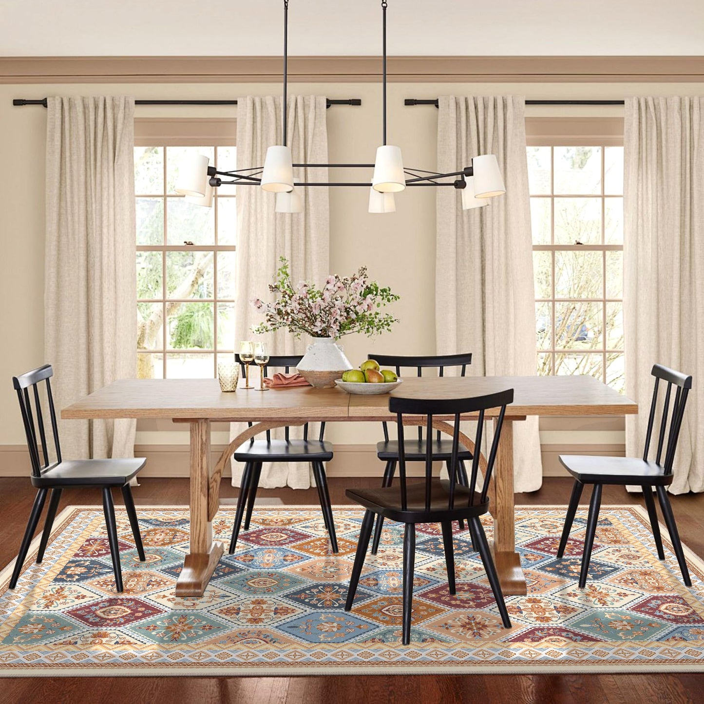 TTelephant Area Rugs 5x7, Washable Rugs for Living Room, Soft Non-Slip Boho Moroccan Rug, Low-Pile Printed Carpet for Bedroom, Dining Room, Playroom -Multi