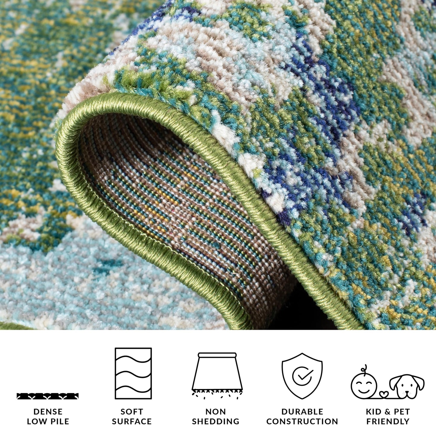 SAFAVIEH Madison Collection Area Rug - 3' Square, Green & Turquoise, Boho Abstract Distressed Design, Non-Shedding & Easy Care, Ideal for High Traffic Areas in Living Room, Bedroom (MAD425Y)