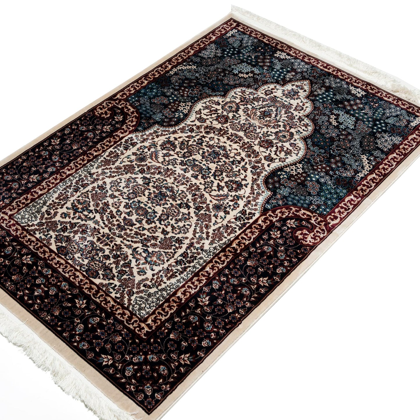 Modefa Velvet Prayer Rug - Soft Plush Turkish Janamaz Sajada Carpet for Men and Women - Luxury Velvet Wide Floral Prayer Mat Ramadan Eid Gift (Beige)