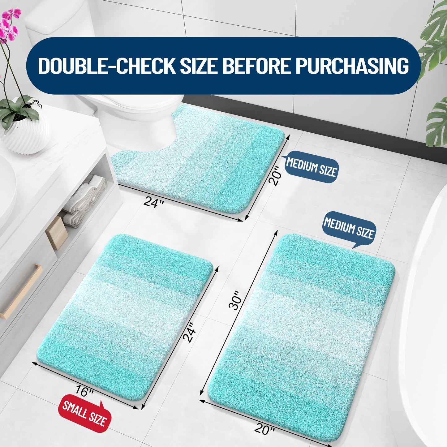 OLANLY Bathroom Rugs Mat 30x20, Extra Soft Absorbent Microfiber Bath Rugs, Rubber Backing, Quick Dry, Machine Washable Bath Mats for Bathroom Floor, Tub and Shower, Home Decor Accessories, Teal