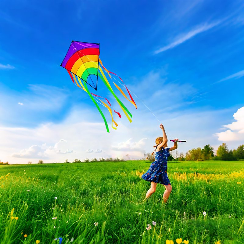 Colorful Diamond Kite, Fiberglass Frame for Kids & Adults Outdoor Fun