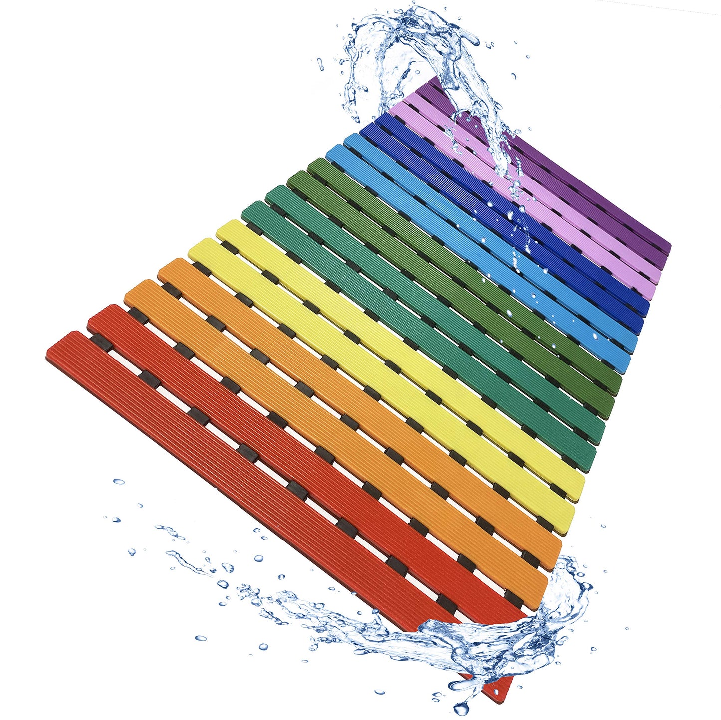 LuxurYou Non Slip Bathtub Mat | Double-Layered Shower Floor Mat with Suction Cups | EZ-Dry Construction | Non-Toxic, BPA, Latex, Phthalate, PVC Free (Rainbow)