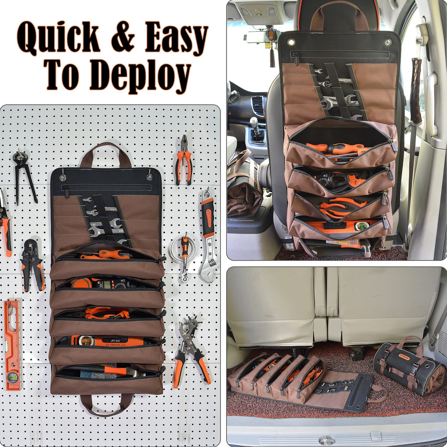WELKINLAND Heavy-Duty Waxed Canvas Tool roll, 15-Pockets Tool Wrap Roll, 15L Tool Up Roll Bags, Tool Bag Roll, Tool roll organizer, Roll up tool bag organizer
