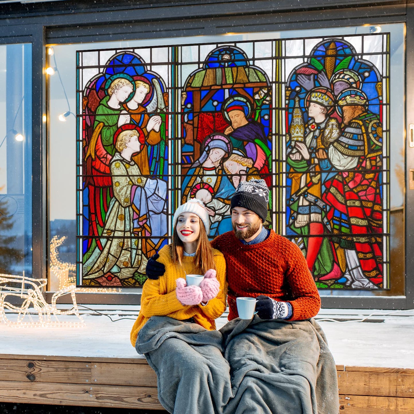 Spiareal Christmas Window Clings Nativity Decorations Reusable Non Adhesive Sticker Vinyl Religious Holiday and Door Decor Decals for Home Xmas (30.71 x 39.37 Inch)