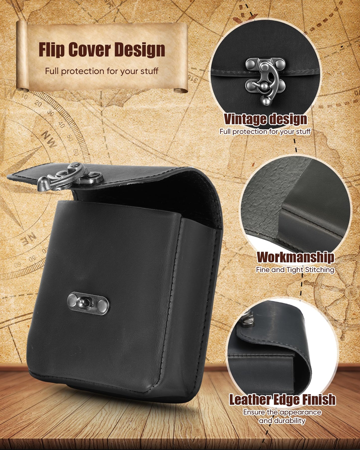 Silkfly Medieval Vintage Belt Pouch Leather Waist Bag Renaissance Accessories Steampunk Waist Fanny Pack for Casual Hiking (Black,3.98 x 3.98 x 1.5 Inch)