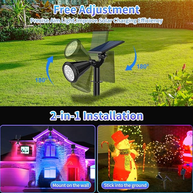 Solar Color Changing Lights Outdoor Waterproof, 7 Modes/8 Pack Halloween Christmas Multicolor RGB Solar Spot Lights, 180° Adjustable Solar Powered Landscape Spotlights for Outside Yard/Garden