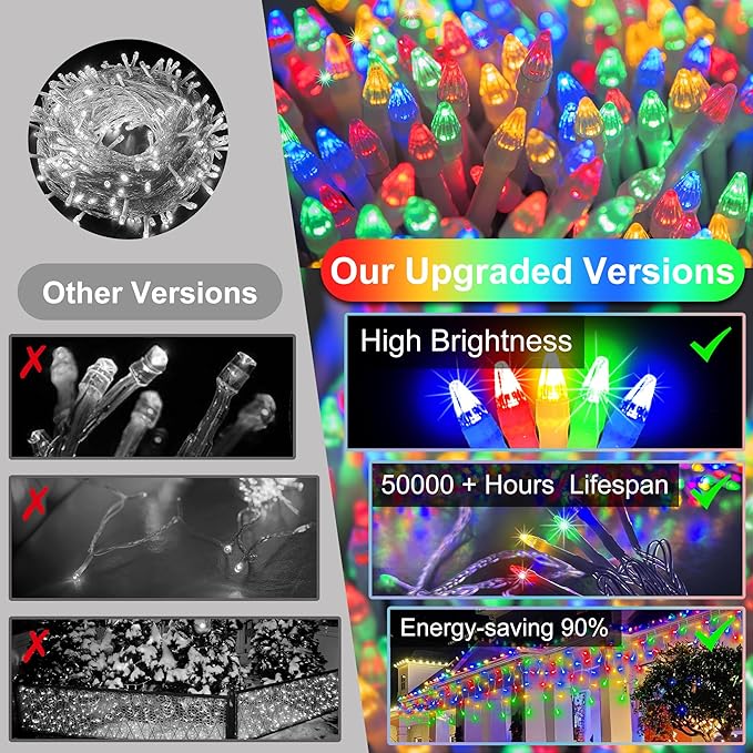 66 FT LED Christmas Lights with 140 Drops, 490 LED Indoor Outdoor Christmas Decorations, 8 Lighting Mode Waterproof Fairy Lights with Timer for Xmas Holiday Wedding Yard Party Multicolor
