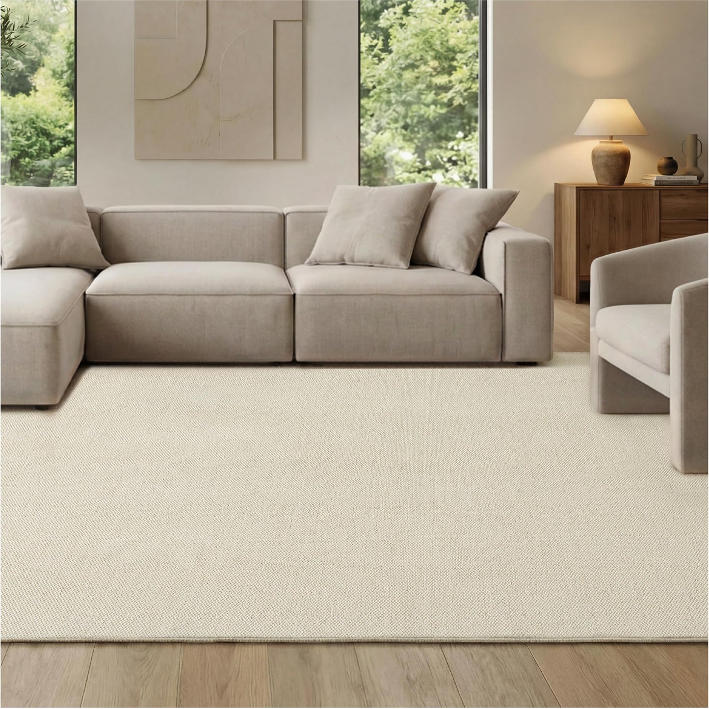 Bedsure 9x12 Faux Wool Area Rugs for Living Room, Machine Washable Carpet, Non-Slip Backing, Pet Friendly Throw Rug for Bedroom Dining Room, Ivory