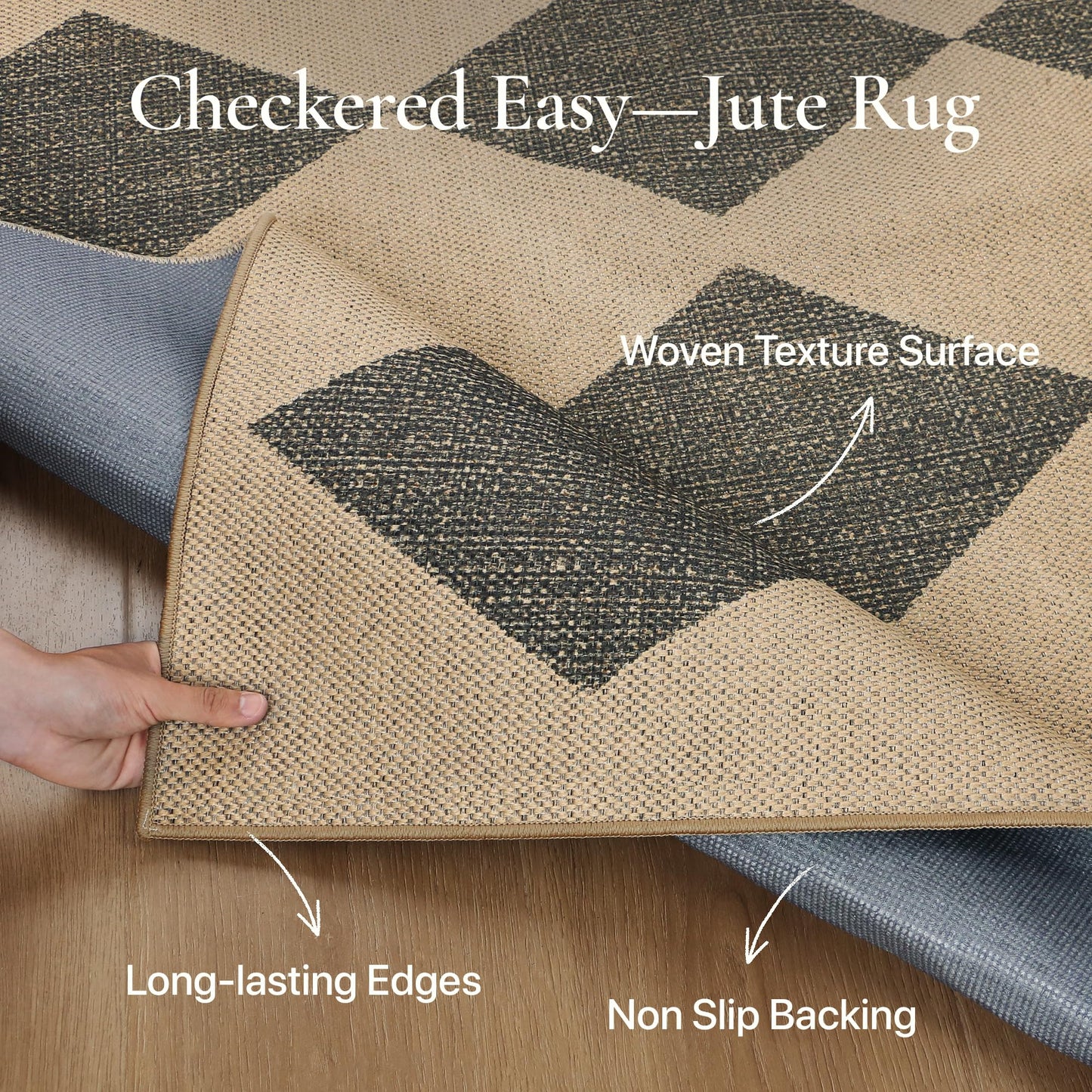 Bavni Checkered Easy Jute Rug,2x6 Runner Rug Machine Washable Non Slip Woven Plaid Carpet, Geometric Diamond Non Shedding Low Pile Modern Farmhouse Hallway Runner for Kitchen, Laundry, Corridor