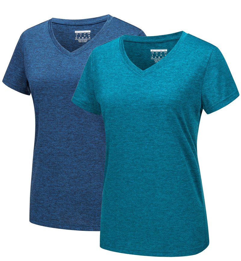 MAGCOMSEN 2 Pack Short Sleeve Workout Tops for Women V Neck Moisture Wicking Athletic Tee Fitted Gym Yoga T Shirts