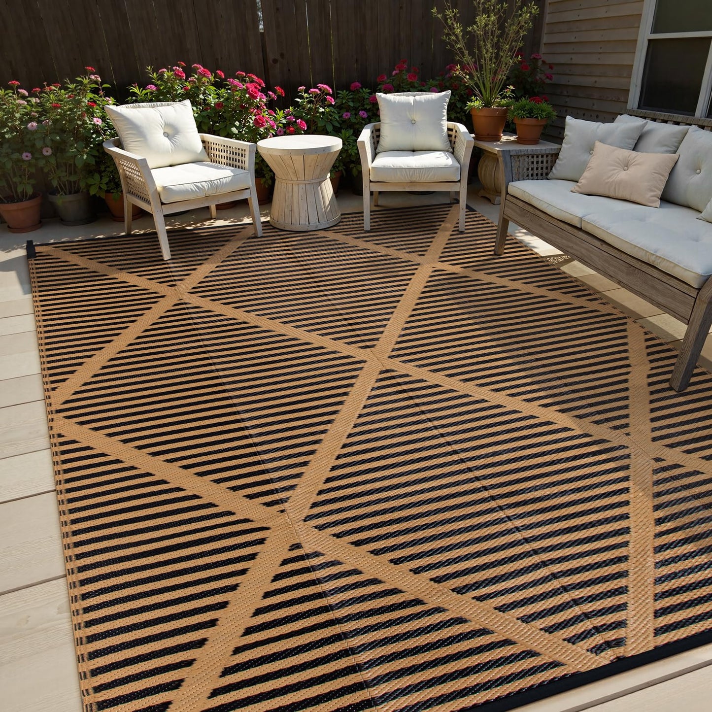 Lahome Outdoor Rug 8x10 Patio Waterproof, Plastic Straw Reversible Rv Outdoor Rugs for Camping, Large Indoor Outdoor Carpet for Porch Deck Backyard Camper Picnic, Brown 8'x10'